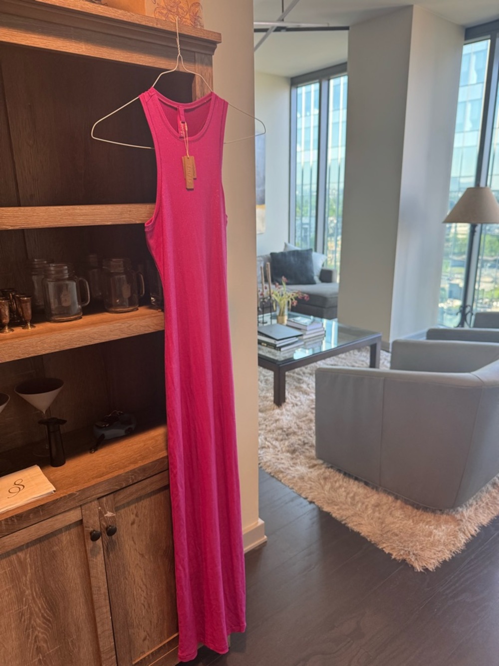 SKIMS Fuchsia Ribbed Tank Dress with Subtle Shimmer